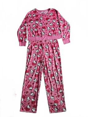 Sanrio Hello Kitty Pajama Set Pink Hearts Kawaii 2 Piece Sleepwear S Large E/3